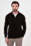 Plain Slim Fit Stand Collar Zippered Chenille Men's Knitwear Sweater Brown - 11605.26K