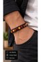 Ravellis Ambertrail Brown Leather Men's Bracelet - Orange Spotted Beaded Wrap