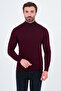 Plain Slim Fit Half Turtleneck Ribbed Cotton Men's Knitwear Sweater Claret Red - 11606.26K