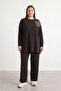 Shoulder Flower Pattern Plus Size Trouser Suit 19287 Brown