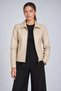 Women's Beige, Comfortable Fit, Fur, Polo Collar, Zippered Leather Jacket - 3