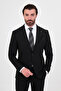Plain Slim Fit Mono Collar Vestless Wool Blend Men's Suit Black - 45485.26K - 5