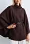 Women's Belted Cashmere Poncho - Bitter Brown - 3
