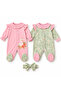 Floral Swan Patterned Ruffled 100% Cotton Baby Girl 2-Piece Romper Set - 4
