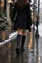 Women's Zippered Below-Knee Long Black Leather Flexible Boots (Back Made of Diving Fabric-Flexible Material) - 6
