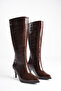 Women's Crocodile Patterned Croco 7cm Thin Heeled Boots - 5