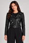 Women's Black Zippered Cropped Leather Biker Jacket