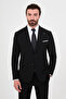Plain Slim Fit Wide Collar Vestless Wool Blend Men's Suit with Handkerchief Black - 45487.26K - 5