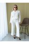 Self-Belted Jacket, Striped Trousers, Knitwear Set