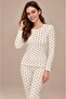 Women's Long Sleeve Half Placketed Report Interlock White Pajama Set C1T3N98 - 2