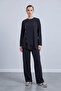 Asymmetrical Cut Buttoned Tunic Trouser Set Black 14525
