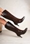 Women's Crocodile Patterned Croco 7cm Thin Heeled Boots - 3