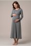Women's Smoked Long Sleeve Double Breasted Collar Maternity Nightgown Set with Breastfeeding Detail