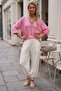 Italian Pink V-Neck Balloon Sleeve Casual Mercerized Knitwear Sweater 66 70 - 6