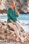 Italian Green Judge Collar Long Sleeve Patterned Sequin Pocket Casual Viscose Woven Blouse 75 60 - 3