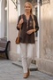 Italian Brown Judge Collar Long Sleeve Patterned Sequin Pocket Casual Viscose Woven Blouse 70 62 - 3
