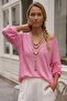 Italian Pink V-Neck Balloon Sleeve Casual Mercerized Knitwear Sweater 66 70 - 3