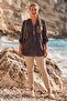 Italian Brown Judge Collar Long Sleeve Patterned Sequin Pocket Casual Viscose Woven Blouse 75 60 - 5