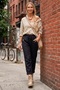 Italian Black Elastic Waist Narrow Leg Casual Lycra Woven Trousers 98 65 - 4