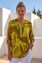 Italian Mustard Color Judge Collar Long Sleeve Leaf Patterned Sequin Pocket Casual Viscose Woven Blouse 75 62 - 3
