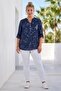 Italian Navy Blue Judge Collar Long Sleeve Patterned Sequin Pocket Casual Viscose Woven Blouse 72 62 - 3