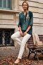 Italian Green Judge Collar Long Sleeve Leopard Patterned Sequin Pocket Casual Linen Look Woven 73 65 - 5