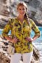 Italian Mustard Color Judge Collar Long Sleeve Patterned Sequin Pocket Casual Viscose Woven Blouse 75 60