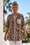 Italian Beige-Leopard Judge Collar 3/4 Sleeve Buttoned Sequin Pocket Sequined Viscose Woven Blouse 75 64