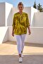 Italian Mustard Color Judge Collar Long Sleeve Leaf Patterned Sequin Pocket Casual Viscose Woven Blouse 75 62 - 7