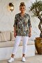 Italian Khaki Hakim Collar Long Sleeve Shawl Patterned Sequin Pocket Casual Viscose Woven Blouse 75 62 - 5