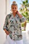 Italian Khaki Hakim Collar Long Sleeve Patterned Sequin Pocket Casual Viscose Woven Blouse 72 62