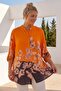 Italian Orange Judge Collar 3/4 Sleeve Buttoned Floral Printed Casual Linen Look Woven Blouse 80 66 - 3