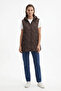 Baklava Patterned Quilted Inflatable Vest Brown 15276