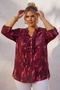 Italian Burgundy Judge Collar Long Sleeve Patterned Sequin Pocket Casual Viscose Woven Blouse 75 60 - 7