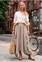 Italian Beige Side-Tie Elastic Waist Casual Cotton Long Woven Skirt 95 62 - 4