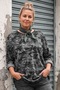 Italian Khaki Pool Collar Long Sleeve Camouflage Casual Long Knitwear Blouse with Scarf 75 70