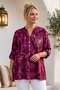 Italian Burgundy Judge Collar Long Sleeve Shawl Patterned Sequin Pocket Casual Viscose Woven Blouse 75 62