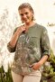 Italian Khaki Hakim Collar Long Sleeve Printed Casual Linen Look Woven Blouse 75 62 - 4