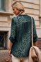 Italian Green Judge Collar Long Sleeve Leopard Patterned Sequin Pocket Casual Linen Look Woven 73 65 - 8