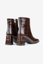 Women's Brown Croco Square Toe 7.5 cm Thick Heeled Zippered Ankle Boots - 4