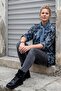 Italian Indigo Pool Collar Long Sleeve Camouflage Casual Long Knitwear Blouse with Scarf 75 70 - 7