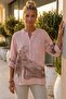 Italian Powder Hakim Collar Long Sleeve Printed Casual Linen Look Woven Blouse 75 62 - 5