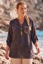 Italian Brown Judge Collar Long Sleeve Patterned Sequin Pocket Casual Viscose Woven Blouse 75 60