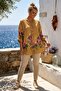 Italian Camel Hakim Collar Long Sleeve Buttoned Floral Printed Linen Look Oversize Woven Blouse 76 74 - 7