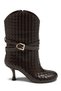 Women's Brown Knitted Patterned Belt Buckle Detailed Goblet Heeled Ankle Boots - 3
