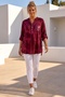 Italian Burgundy Judge Collar Long Sleeve Leaf Patterned Sequin Pocket Casual Viscose Woven Blouse 75 62 - 7