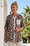 Italian Leopard Court Collar 3/4 Sleeve Buttoned Sequin Pocketed Casual Viscose Woven Blouse 75 64 - 3