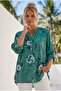 Italian Green Judge Collar Long Sleeve Floral Sequined Pocket Casual Viscose Woven Blouse 75 62 - 5