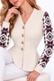 Women's Knitwear Cardigan with Patterned Sleeves and Button Details - 7