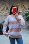 Oversize Striped Crew Neck Hair Braided Knitwear Sweater Sun526 - 4